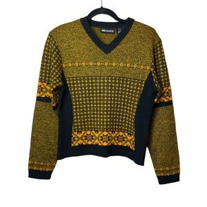 Vintage NILS Ski Sweater Fair Isle Nordic Wool Blend Women’s M V Neck Winter